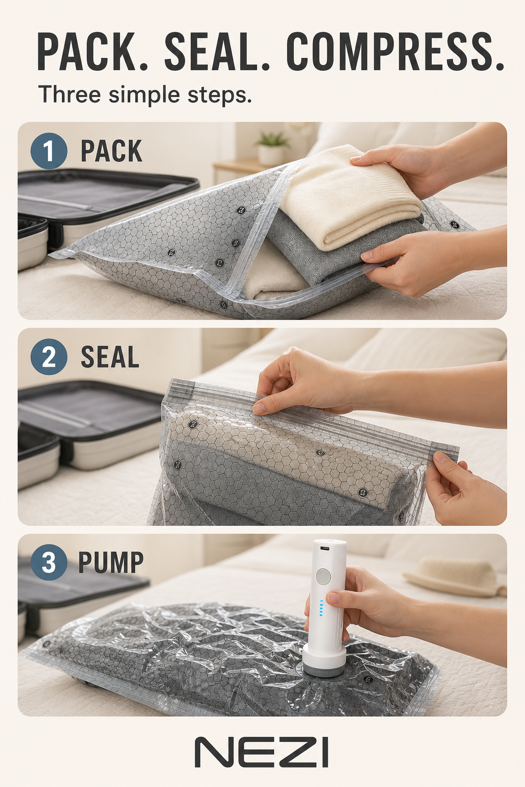 NEZI PackSmart Travel Vacuum Kit