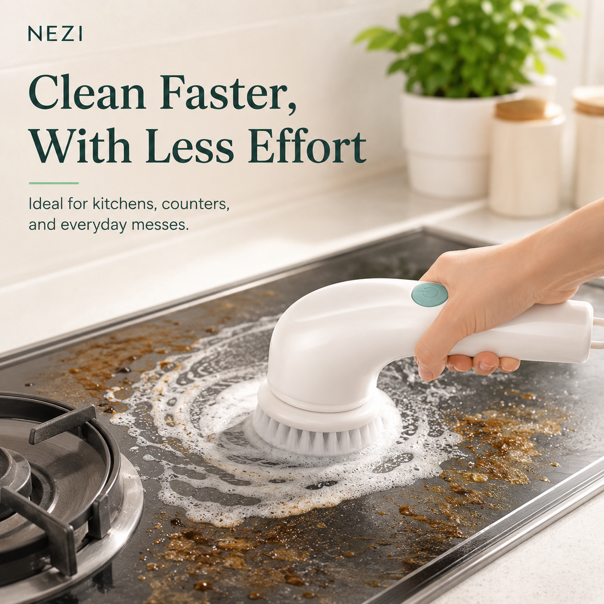 NEZI PowerScrub 360 - Cordless Spin Scrubber, 5 Heads