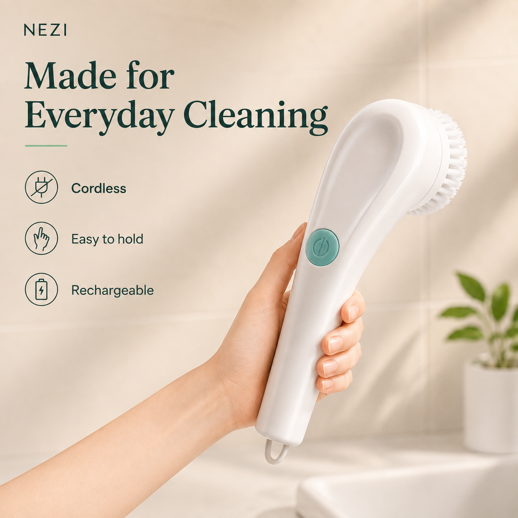 NEZI PowerScrub 360 - Cordless Spin Scrubber, 5 Heads