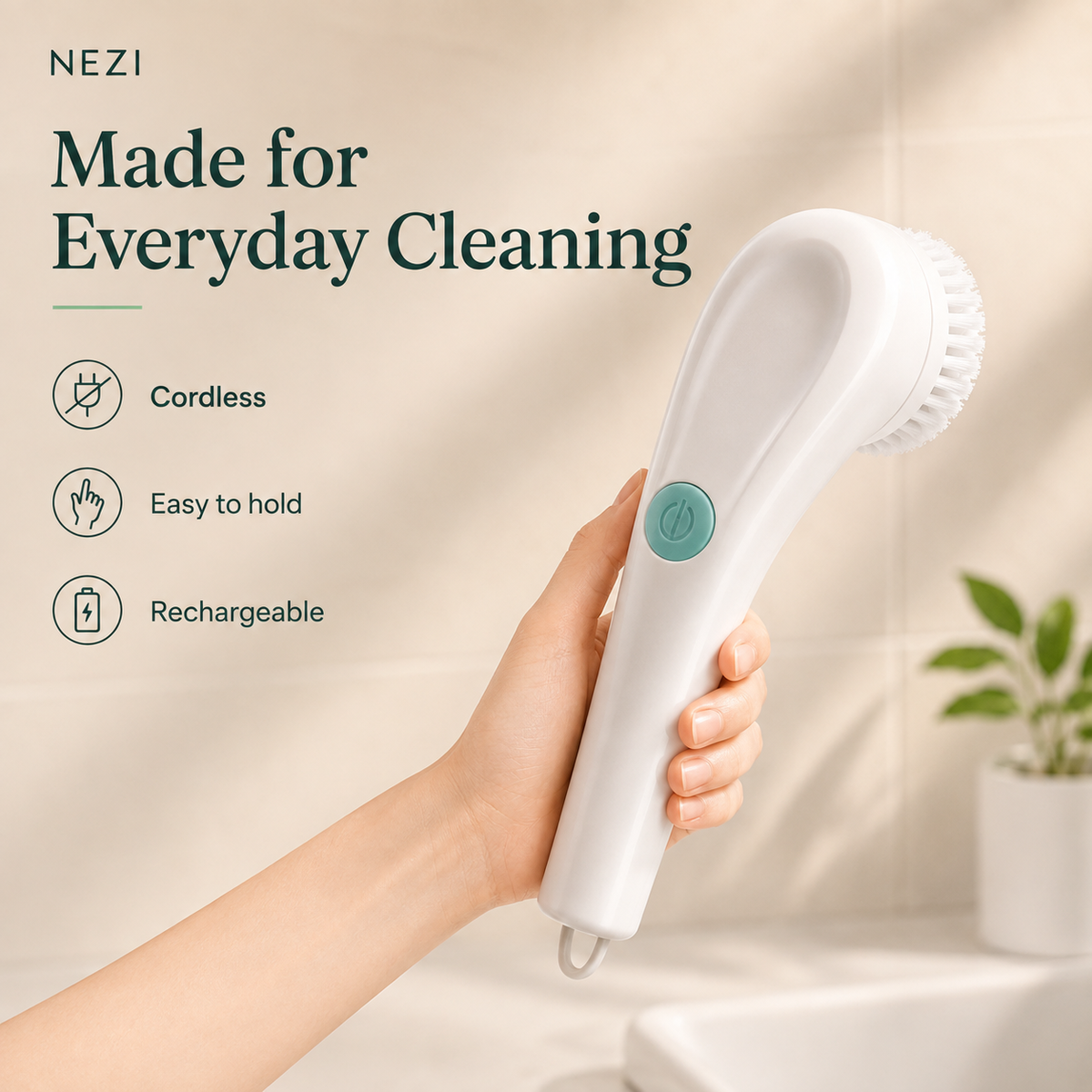 NEZI PowerScrub 360 - Cordless Spin Scrubber, 5 Heads