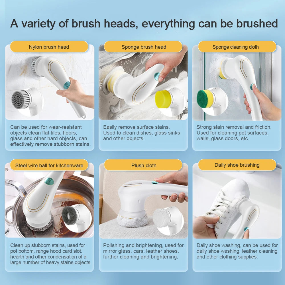 NEZI PowerScrub 360 - Cordless Spin Scrubber, 5 Heads