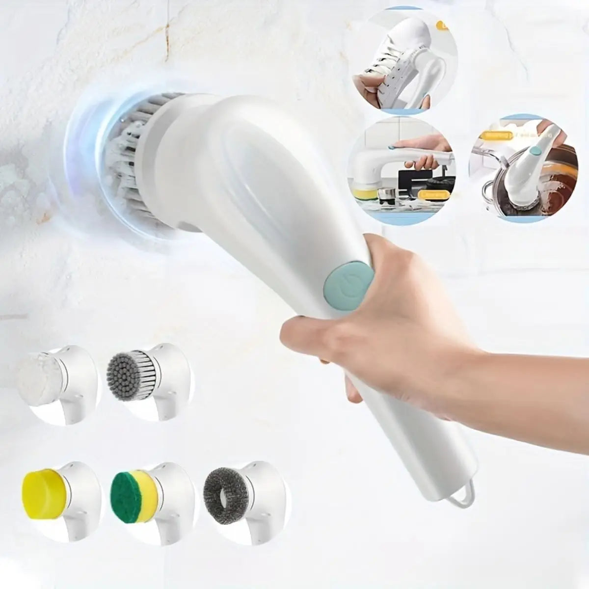 NEZI PowerScrub 360 - Cordless Spin Scrubber, 5 Heads
