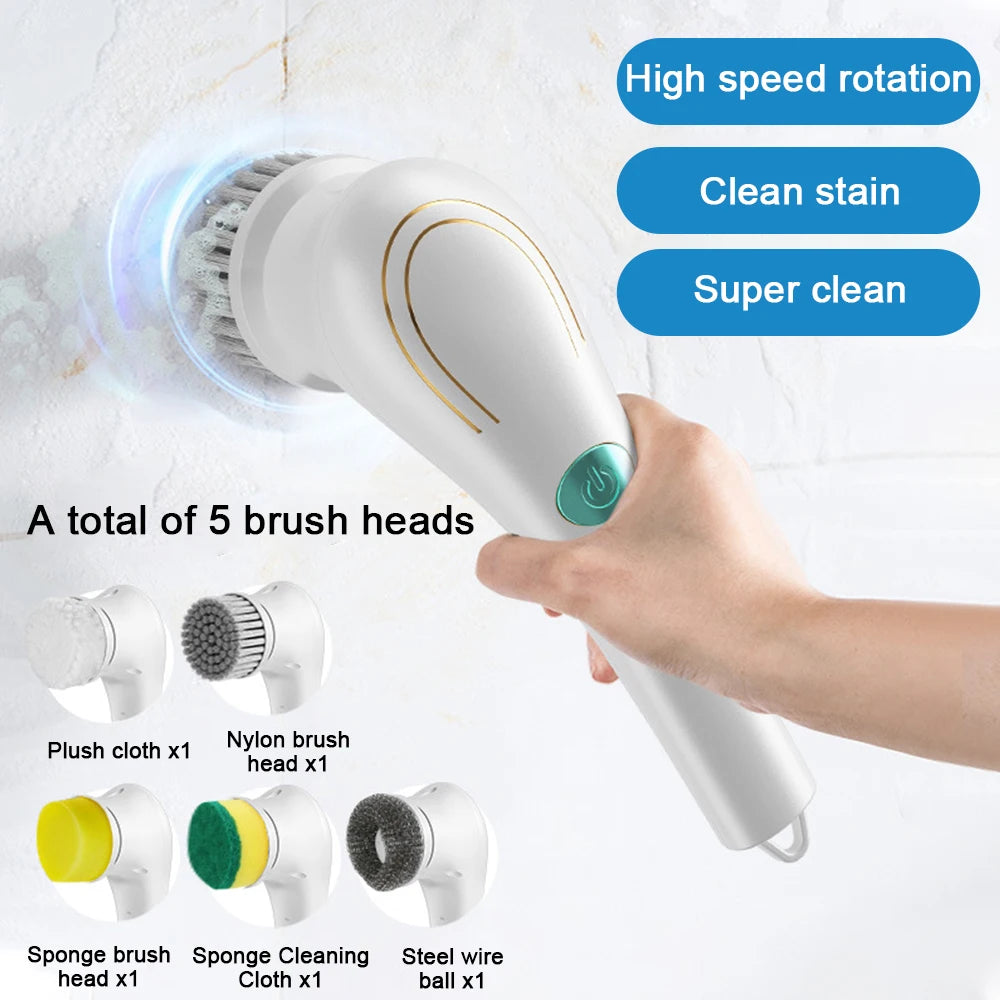 NEZI PowerScrub 360 - Cordless Spin Scrubber, 5 Heads