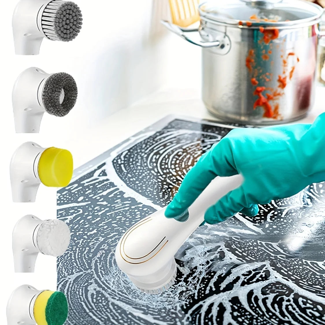 NEZI PowerScrub 360 - Cordless Spin Scrubber, 5 Heads